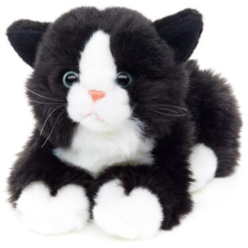 Katze mit Stimme, liegend (schwarz-weiß) - 20 cm (Länge)