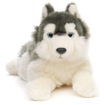 Husky grau, liegend - 38 cm (Länge) -- Plüsch-Hund