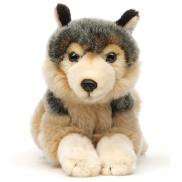 Grauwolf, liegend - 22 cm (Länge) -- Plüsch-Wolf
