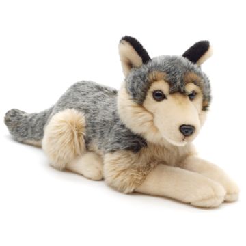 Grauwolf, liegend - 30 cm (Länge) -- Plüsch-Wolf