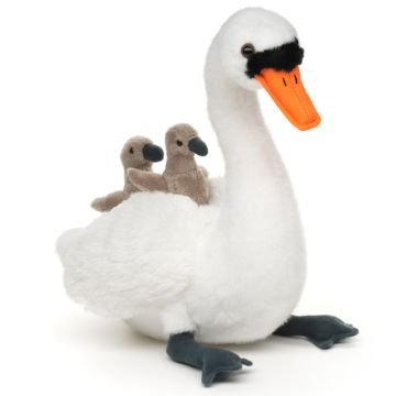 Swan with Babies - 27 cm (length) -- Plush Bird
