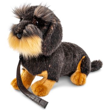 Rauhaardackel, sitzend (mit Leine) - 22 cm (Höhe) -- Plüsch-Hund, Dackel