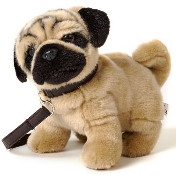 Mops, stehend (mit Leine) - 21 cm (Höhe) -- Plüsch-Hund