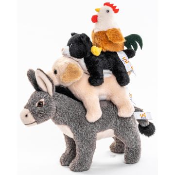 Bremer Stadtmusikanten - 32 cm (Höhe) -- Plüsch-Hahn, Katze, Hund, Esel