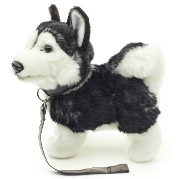 Husky Welpe, stehend (schwarz) - Mit Leine - 21 cm (Länge) -- Plüsch-Hund