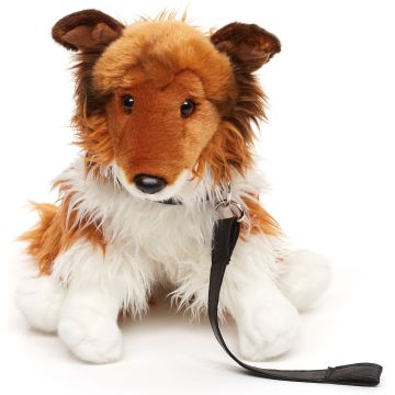 Langhaarcollie, sitzend (mit Leine) - Gesicht braun - 27 cm (Höhe)