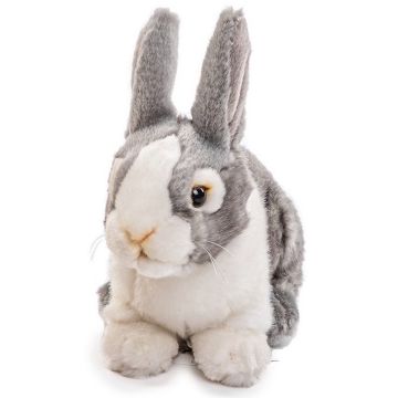 Kaninchen, sitzend (grau-weiß) - 20 cm (Länge) -- Plüsch-Hase