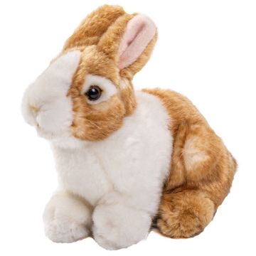 Kaninchen, sitzend (braun-weiß) - 20 cm (Länge) -- Plüsch-Hase