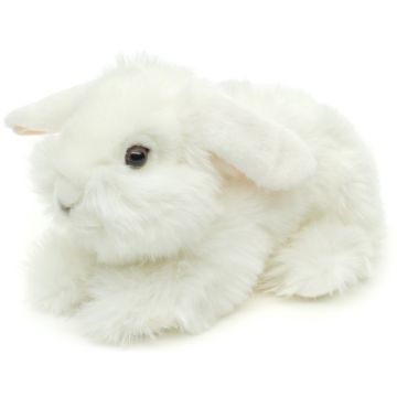 Löwenkopf-Kaninchen, liegend (weiß) - Mit hängenden Ohren - 23 cm (Länge) -- Plüsch-Hase