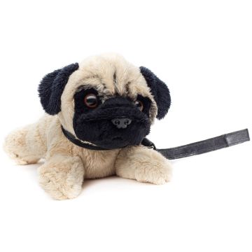Mops Plushie (mit Leine) - 21 cm (Länge) -- Plüsch-Hund