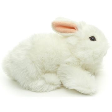 Löwenkopf-Kaninchen, liegend (weiß) - Mit aufgestellten Ohren - 23 cm (Länge) -- Plüsch-Hase