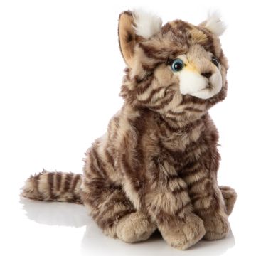 Wildkatze grau-getigert, sitzend - 22 cm (Höhe) -- Plüsch-Katze