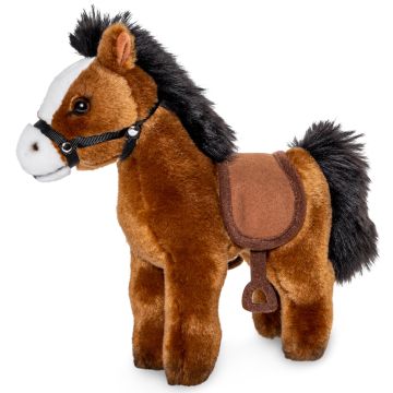 Pferd, stehend, braun (mit Sattel und Steigbügel) - 23 cm (Länge)