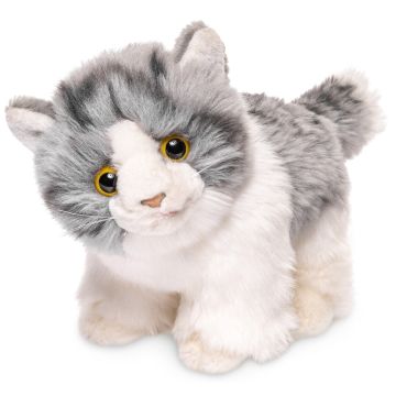Kätzchen, stehend (grau-weiß) - 18 cm (Länge) -- Plüsch-Katze
