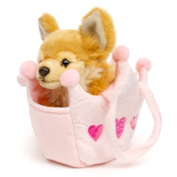Chihuahua (braun) - Mit Prinzessinentasche - 18 cm (Länge) -- Plüsch-Hund