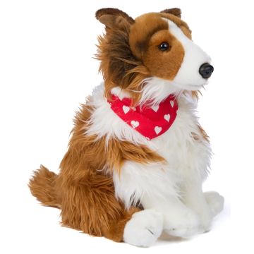 Langhaarcollie mit Halstuch "❤️" - 27 cm (Höhe) -- Plüsch-Hund, Collie