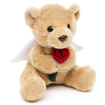Schutzengel-Teddybär mit roter Rose - Plushie - 13 cm (Höhe) -- Plüsch-Teddy, Bär