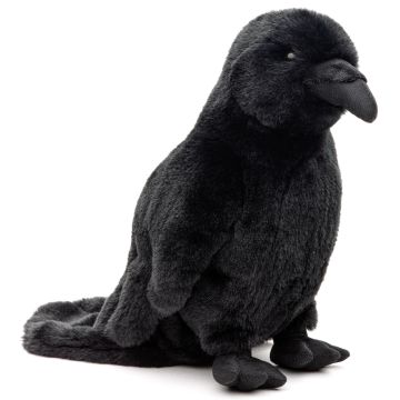 Rabe schwarz - Mit krähender Stimme - 23 cm (Höhe) -- Plüsch-Vogel