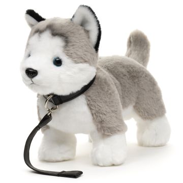 Husky grau, stehend (mit Leine) - 30 cm (Länge) -- Plüsch-Hund