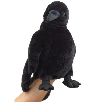 Handpuppe Rabe mit drehbarem Kopf - 31 cm (Höhe) -- Plüsch-Vogel