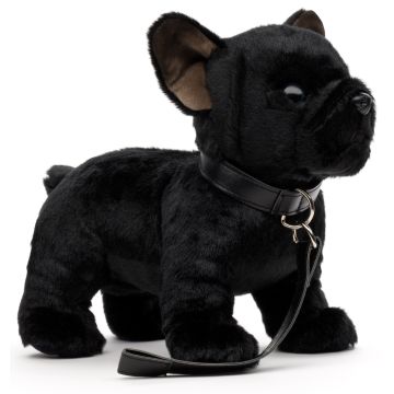 Französische Bulldogge (schwarz) - Mit Leine - 23 cm (Länge) - 'Eco-Line' - 100 % recyceltes Material -- Plüsch-Hund, Dogge