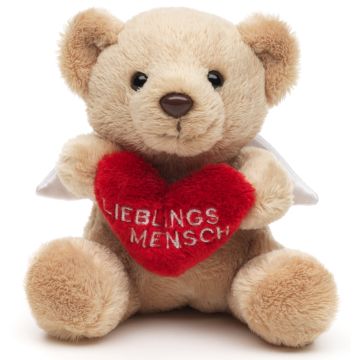 Schutzengel-Teddybär mit rotem Herz "Lieblingsmensch" - Plushie - 13 cm (Höhe) -- Plüsch-Teddy, Bär
