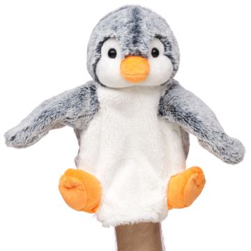 Handpuppe Pinguin (blau-meliert) - 24 cm (Höhe) -- Plüsch-Vogel